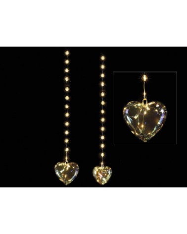 Set of 2 Hanging Glass Hearts with LED Lights -  - 