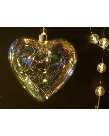 Lot de 2 cœurs suspendus en verre avec lumières LED - 