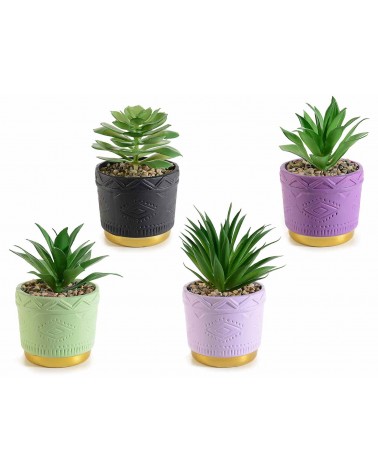 Set of 4 Colored Ceramic Vases with Artificial Plant -  - 