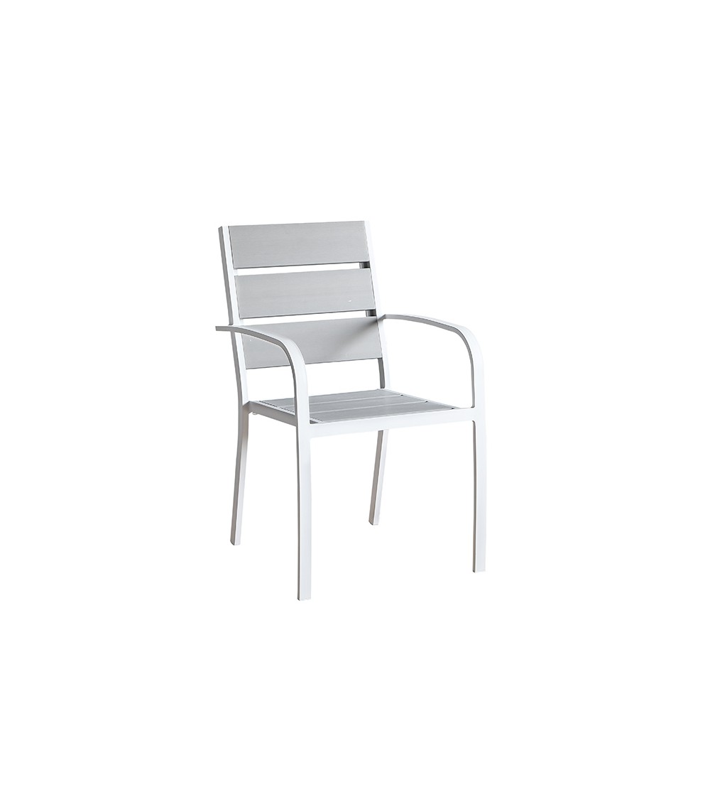 Set mit 2 Stühlen mit Armlehne aus weißem Aluminium und grauem Kunstholz - 
