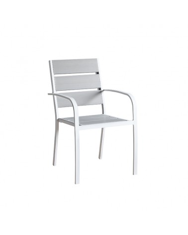 Set of 2 Chairs with Armrest in White Aluminum and Gray Synthetic Wood -  - 