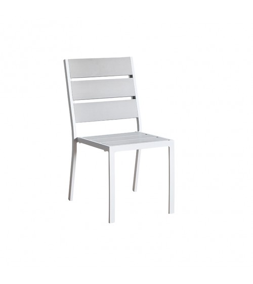 Lot de 4 chaises en aluminium blanc et bois synthétique gris - 