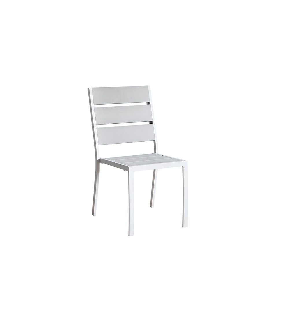 Set of 4 Chairs in White Aluminum and Gray Synthetic Wood -  - 