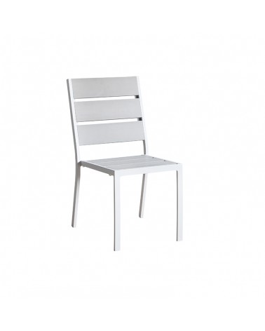 Lot de 4 chaises en aluminium blanc et bois synthétique gris - 