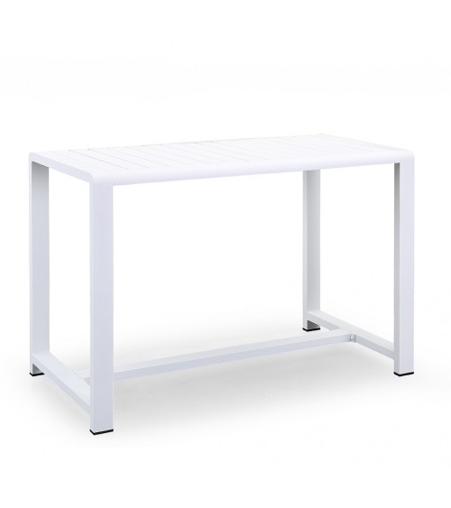 Set Tavolino e 4 Sgabelli da Bar in Alluminio Bianco e Legno Sintetico Grigio - 