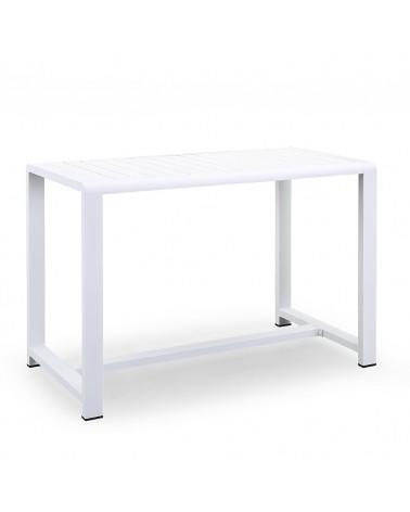 Set Tavolino e 4 Sgabelli da Bar in Alluminio Bianco e Legno Sintetico Grigio - 