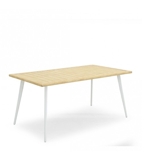 Tavolo Rettangolare in Acciaio e Piano in Alluminio Effetto Legno - Leonardo - 
