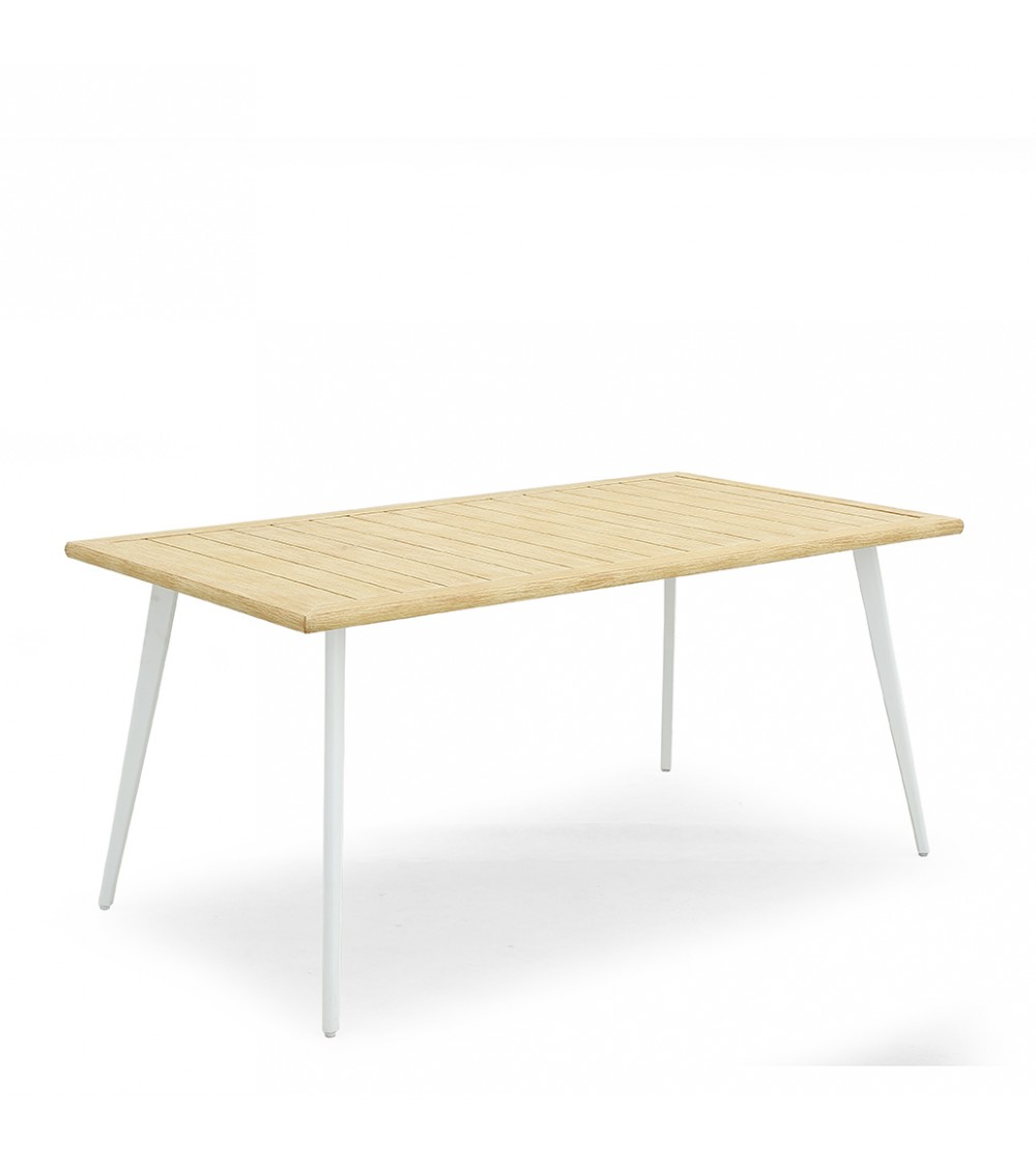 Table rectangulaire en acier et plateau en aluminium effet bois - Leonardo - 