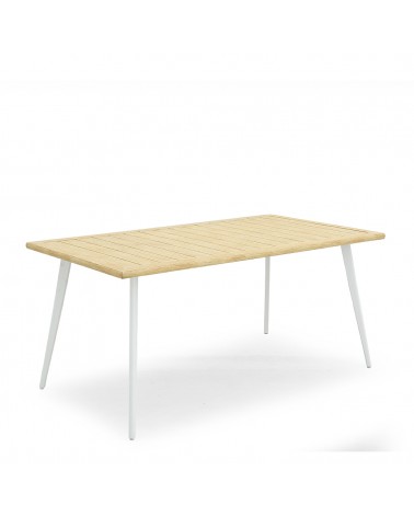 Table rectangulaire en acier et plateau en aluminium effet bois - Leonardo - 