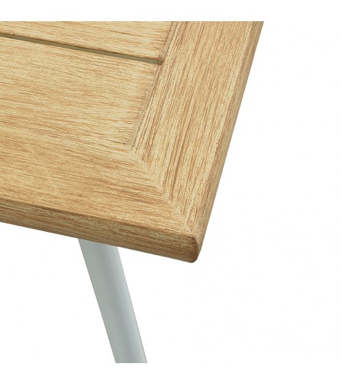Rectangular Steel Table and Wood Effect Aluminum Top - Leonardo -  - 