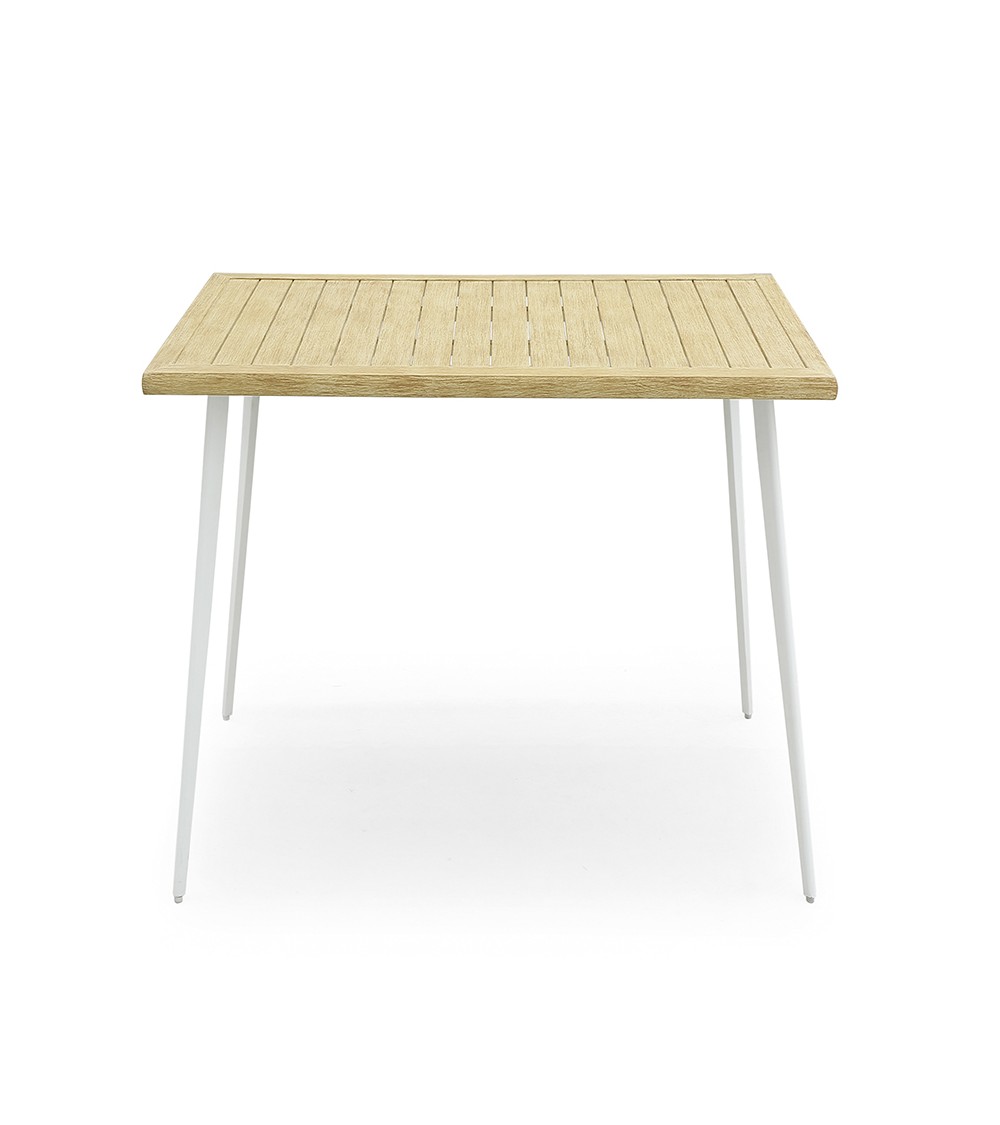 Tavolo Quadrato in Acciaio e Piano in Alluminio Effetto Legno - Leonardo - 