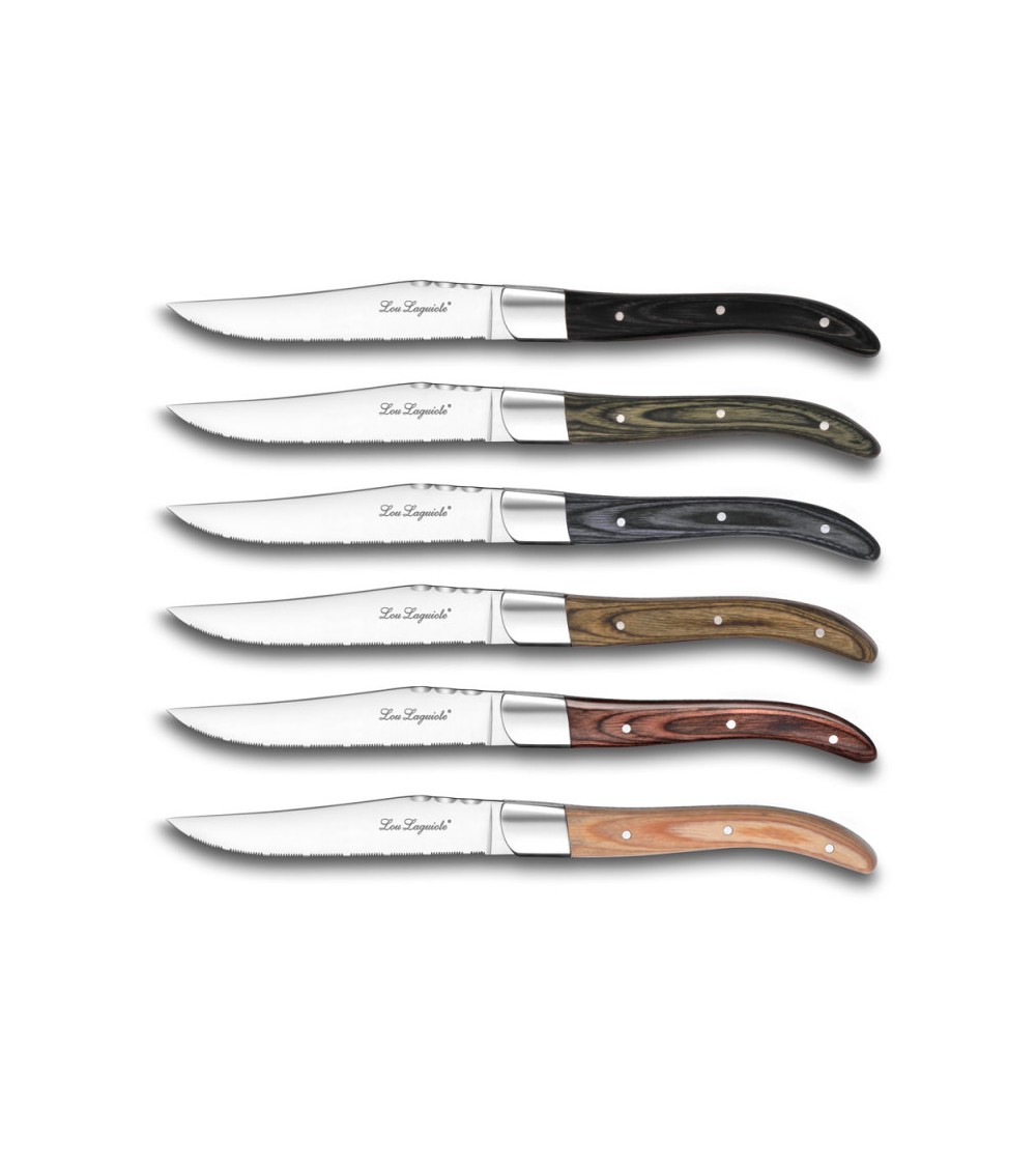 Set mit 6 Laguiole-Messern – Griff aus Edelstahl und gebackenem Holz – Royal Louis –