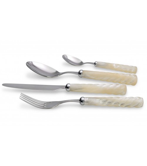 24 Pieces Service - Vito 18/10 Stainless Steel Cutlery - Pearled Handle - Ivory Color - 