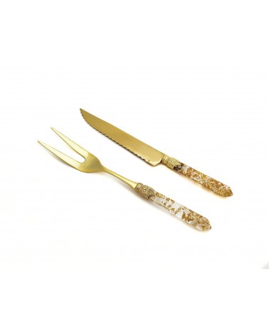 Gold Cutlery - Fork Knife Roast Set 2pcs Luna Golden -