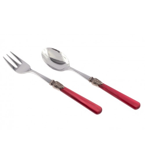 Elena - Set mit 2 Servierbesteckteilen - Farbiges Besteck Rivadossi Sandro - Grifffarbe Burgunderrot