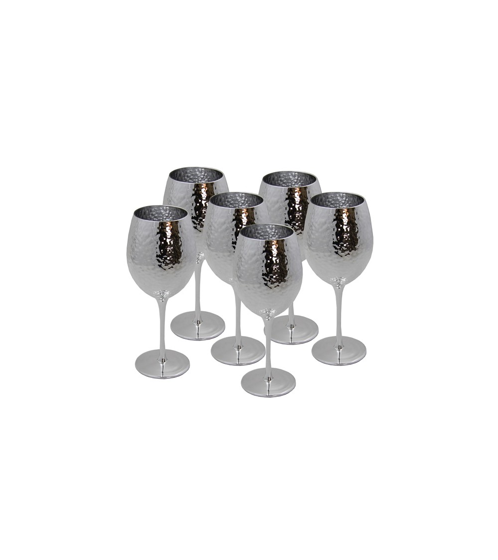 Royal Family- Set of 6 Wine Glasses in Silver Glass -  - 