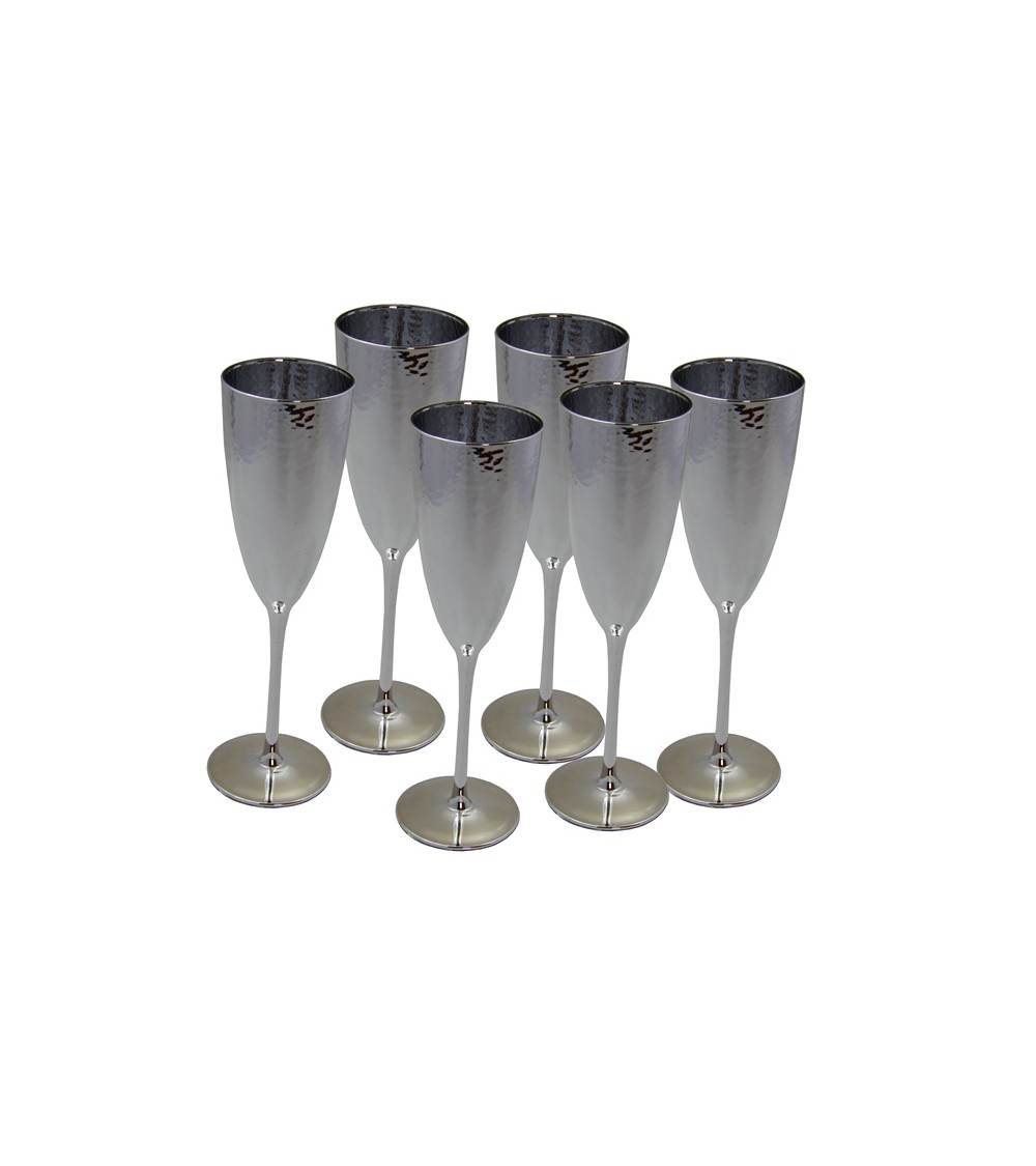 Royal Family- Set of 6 Champagne Glasses in Silver Glass -  - 