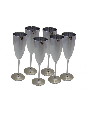 Royal Family- Set of 6 Champagne Glasses in Silver Glass -  - 