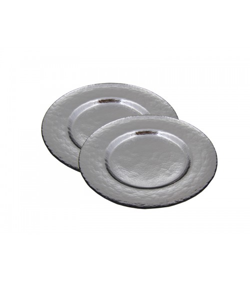 Royal Family- Set of 2 Silver Glass Charger Plates -  - 