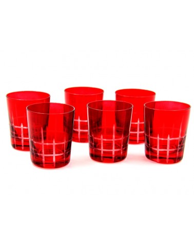Königliche Familie – Set aus 6 geschnitzten roten Gläsern mit quadratischem Muster - 