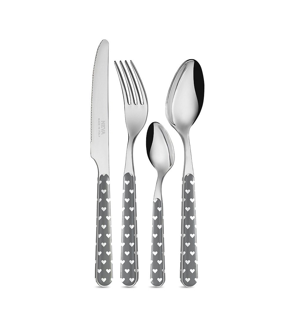 Neva 24-teiliges modernes Besteckset – graue Herzen - 