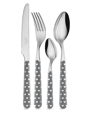 Neva 24-teiliges modernes Besteckset – graue Herzen - 