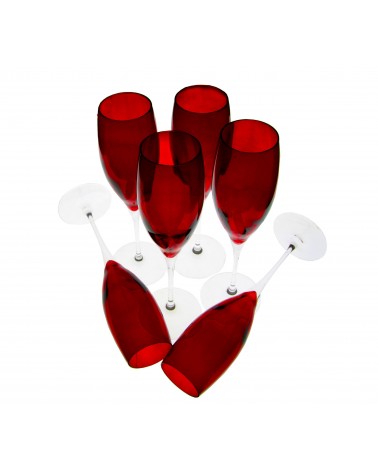 Royal Family - Set 6 Flute in vetro Rosso "Capri" - 