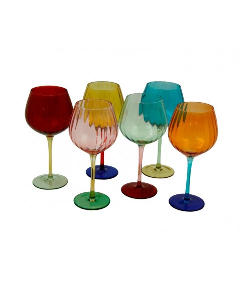 Royal Family - Set of 6 Tall Wine Glasses "Rainbow" in 6 Colors -  - 