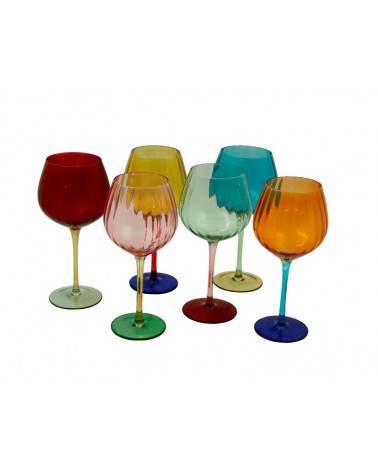 Royal Family - Set of 6 Tall Wine Glasses "Rainbow" in 6 Colors -  - 