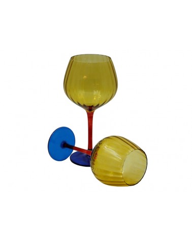 Royal Family - Set of 2 Tall Wine Glasses "Rainbow" Amber-Blue and Red -  - 