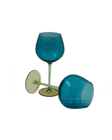 Royal Family - Set 2 Calici Alti Vino "Rainbow" Blu- Ambra e Verde - 