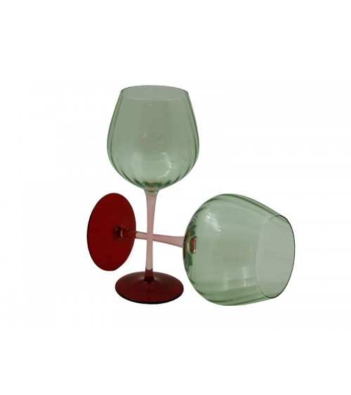 Royal Family - Set of 2 Tall Wine Glasses "Rainbow" Green - Red and Pink -  - 
