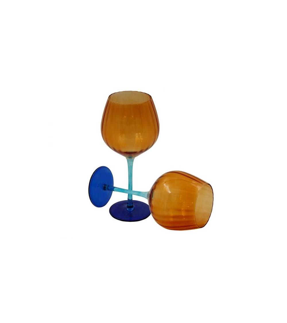 Royal Family - Set of 2 Tall Wine Glasses "Rainbow" Orange - Blue and Light Blue -  - 