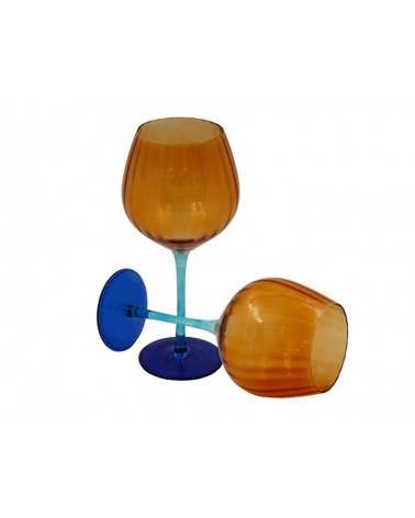 Royal Family - Set of 2 Tall Wine Glasses "Rainbow" Orange - Blue and Light Blue -  - 