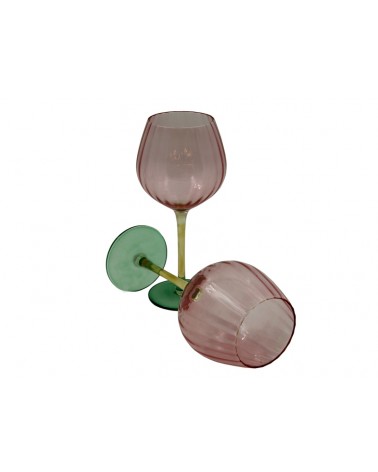 Royal Family - Set of 2 Tall Wine Glasses "Rainbow" Pink - Green and Amber -  - 