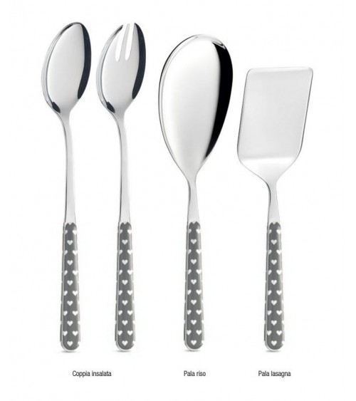 Set of 4 Pieces Serving Cutlery Hearts - Neva Posateria - Grey -  - 
