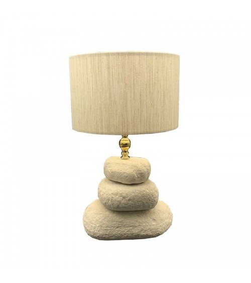 Lampe en pierre galets avec abat-jour en coton 25x25x43H CM - Euromarmi - 