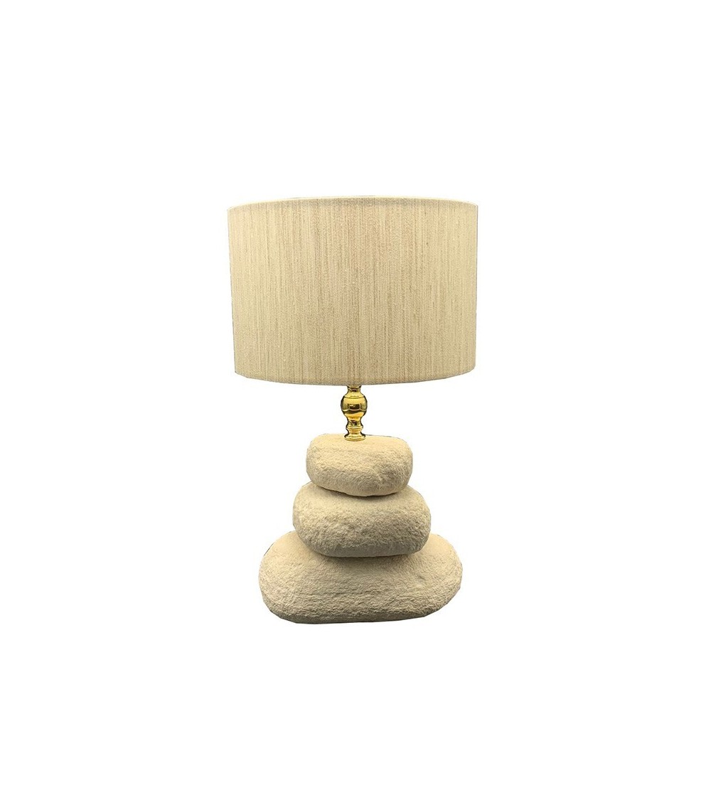Lampada sassi in pietra con paralume in cotone 25x25x43H CM - Euromarmi - 