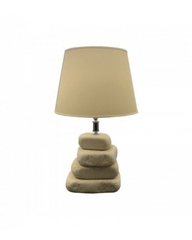 Pebble stone lamp with cotton lampshade and polished steel accessories -  - 