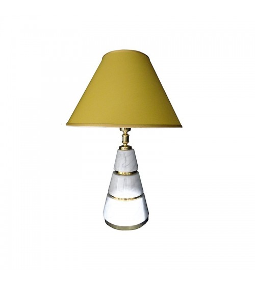 Lampe de table FOS 22 en marbre blanc de Carrare avec abat-jour en coton - 