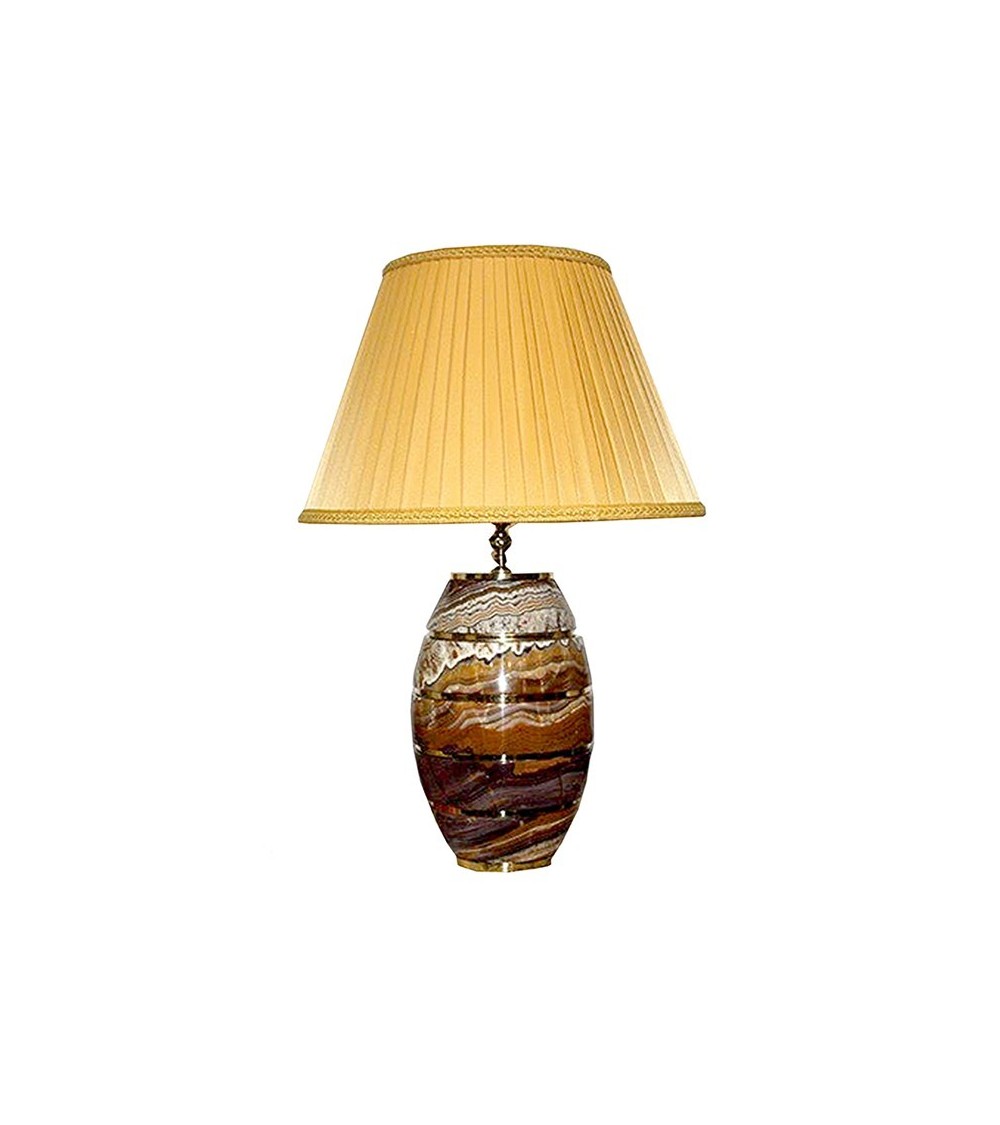 Lampe de table LUZ 40 en onyx arc iris avec abat-jour en soie par S.Leucio - 
