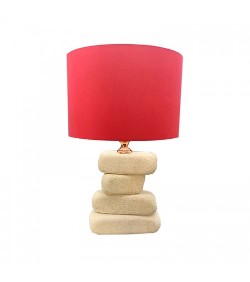 Lampe en pierre galets avec abat-jour en coton 30x30x50H - Euromarmi - 