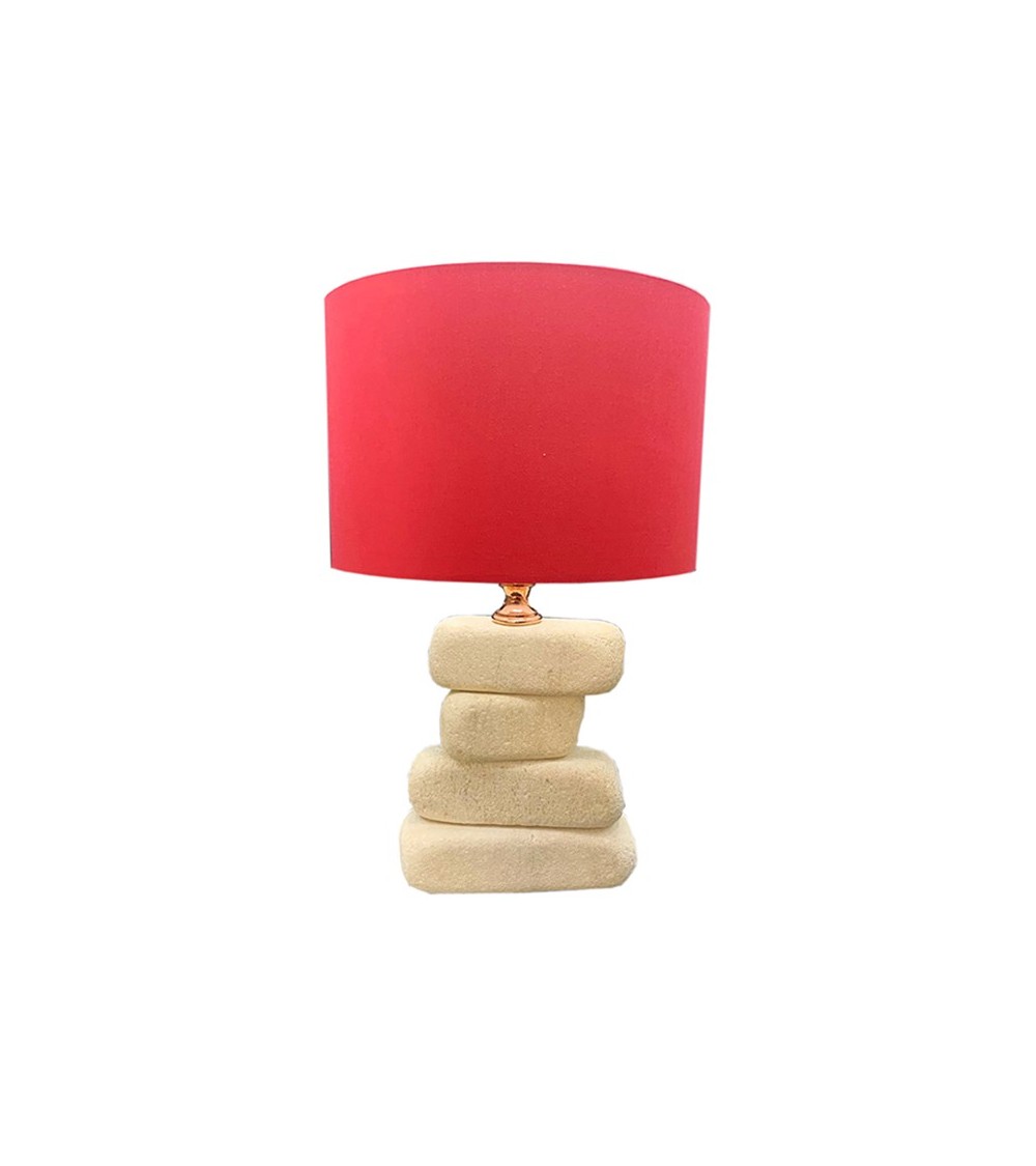Lampe aus Kieselsteinen mit Lampenschirm aus Baumwolle 30x30x50H - Euromarmi - 