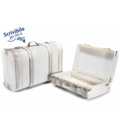 Set of 2 Decorative Suitcases in Antique White Wood: Elegance and Vintage Style -  - 