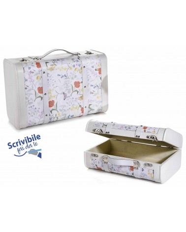 Set of 2 Decorative Suitcases in White Wood with Floral Decorations -  - 