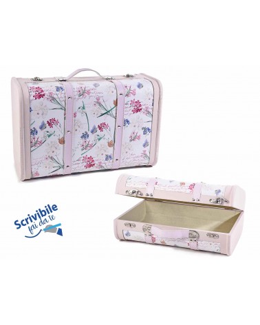 Set of 2 Decorative Wooden Suitcases with Floral Decoration -  - 