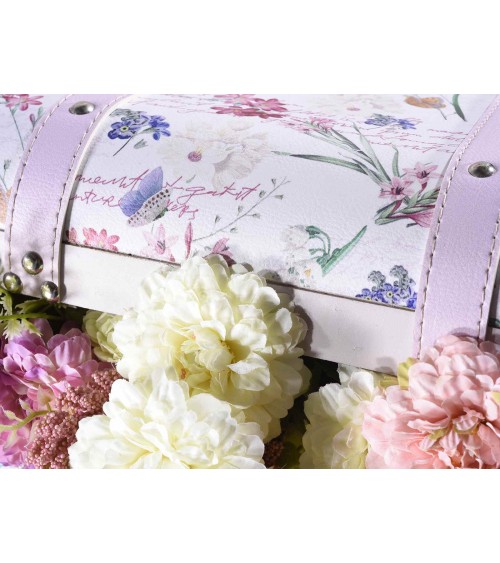 Set of 2 Decorative Wooden Suitcases with Floral Decoration -  - 