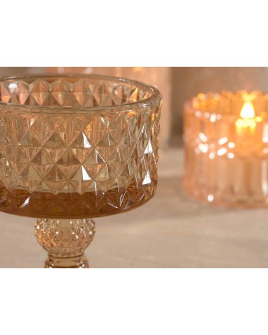 Set of 4 Amber Knurled Glass Candle Holders -  - 