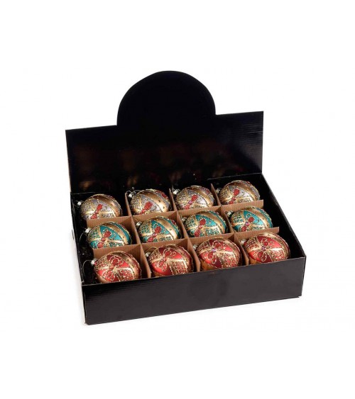 Lot de 12 boules de Noël en verre avec décoration baroque à paillettes dorées - 