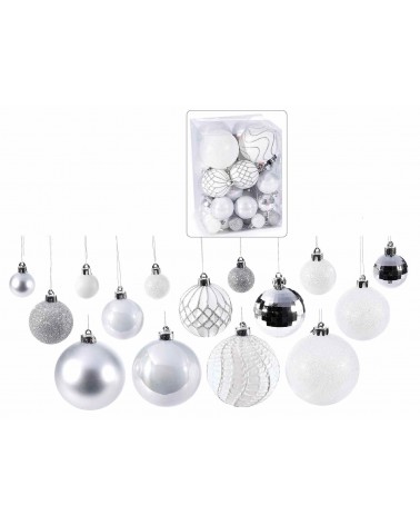 Set of 50 Pcs Plastic Christmas Baubles - Silver Decoration -  - 